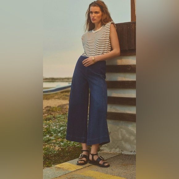 Maeve Denim - Anthropologie Maeve Colette HighRise Palazzo Wide Leg Cropped DarkWash Jeans 27p